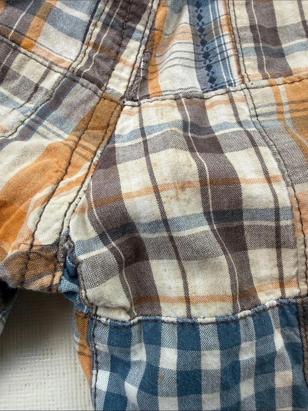 Gymboree Boys Patchwork Plaid Elastic Waist Shorts Blue Tan Size 3T